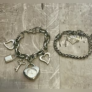 Silver tone heart watch and Pandora style bracelet